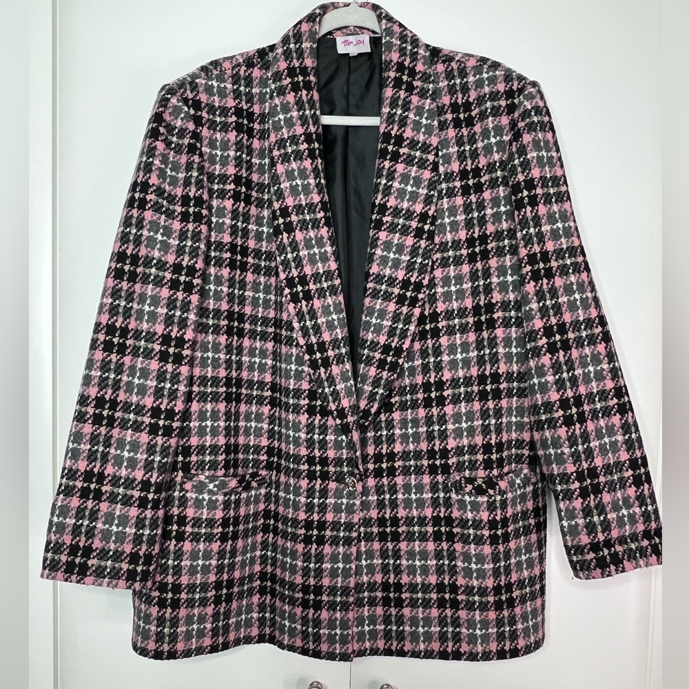 Pink and Black Plaid Blazer